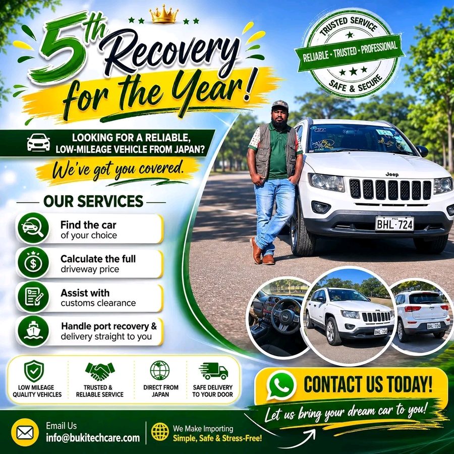 Buki Techcare vehicle import and recovery service — a customer's Jeep imported from Japan and delivered in Port Moresby